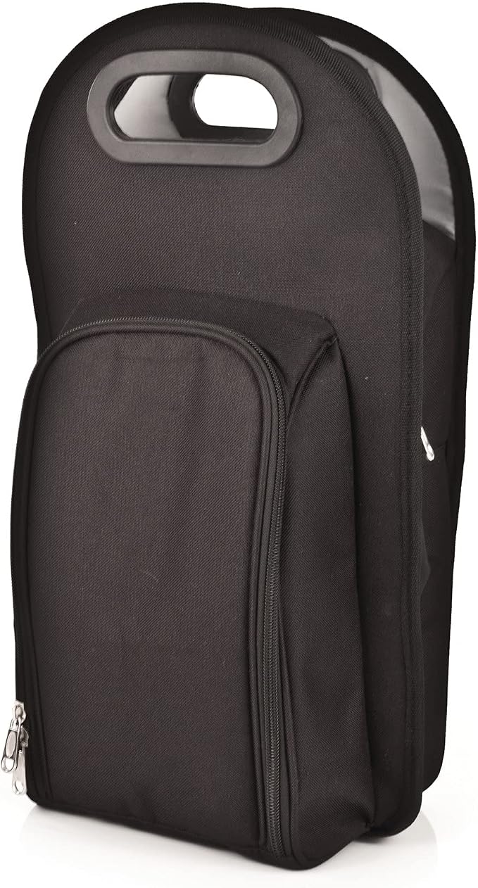 True Metro Insulated Wine Tote with Pockets, Wine Bottle Carrier and Picnic accessory set, wine glasses set of 2, Napkins, Corkscrew, and Bottle stopper, Black, Set of 1 - Image 9