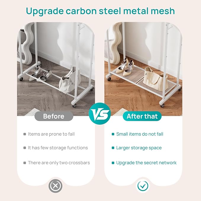 SINGAYE Wardrobe Standing Closet Clothing Rack With Shelf Hanging Clothes | Wardrobe Open Compact Small Metal Garment Hanger Stand Alone Free Standing Black Closet Rack Storage Organizer Heavy Duty - Image 3