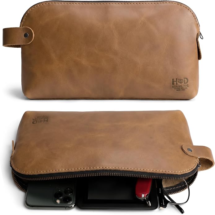 Hide & Drink, Large Rustic All Purpose Utility Bag for Cords & Chargers, Travel Bag, Multi-Purpose Bag, Full Grain Leather by HideDrink