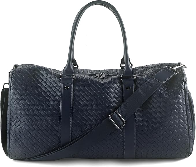 Weekender Bag for Women Men Water-resistant Gym Tote, Leather Woven Travel Duffel Bags with Shoe Compartment - Image 2