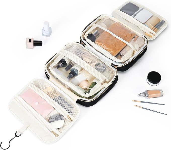 MDODO Travel Toiletry Bag for Women Hanging Water-Resistant Cosmetic Makeup Bag for Full Sized Travel Essentials Must Have (Black) - Image 8