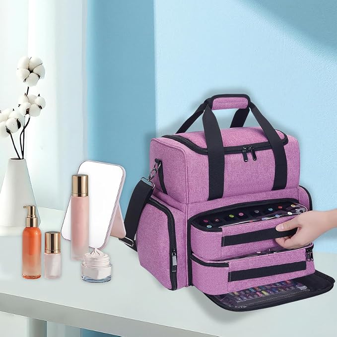Large Makeup Bag with 2 Removable Case Cosmetic,Purple | Large Makeup Bag with 2 Removable Case Multifunctional Cosmetic Bag Double Layer Travel Toiletry Organizer - Image 6