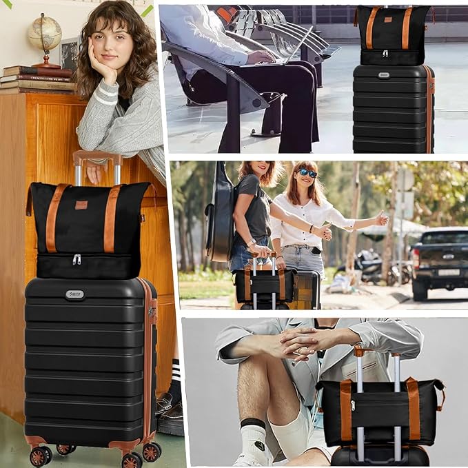 AnyZip Luggage Set 5 Piece PC ABS Hardshell Lightweight Suitcases for Travelling with 4 Universal Wheels TSA Lock Carry on Suitcase Black Brown - Image 8