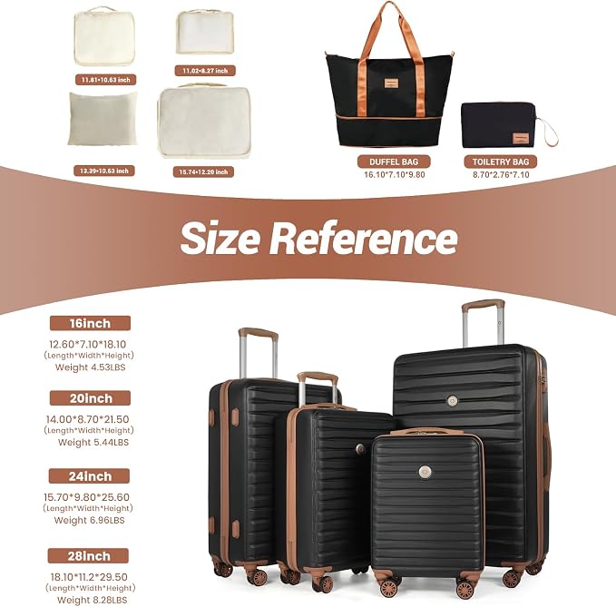 Travelhouse 10-Piece Hardshell Luggage Set with Spinner Wheels & TSA Lock | Lightweight ABS+PC hardside set includes 16", 20", 24", 28" suitcases + cosmetic case + duffel bag + packing cubes - Image 4