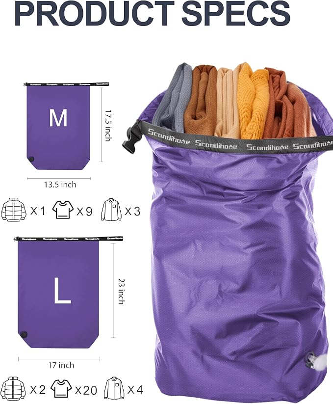Travel Laundry Bag, Pump-free Vacuum Compression Dirty Clothes Bag, Medium Reusable Waterproof & Washable Laundry Bag, Wet and Dry Bag, Ideal for Suitcases, Laundromats (1 Pack) Purple - Image 2