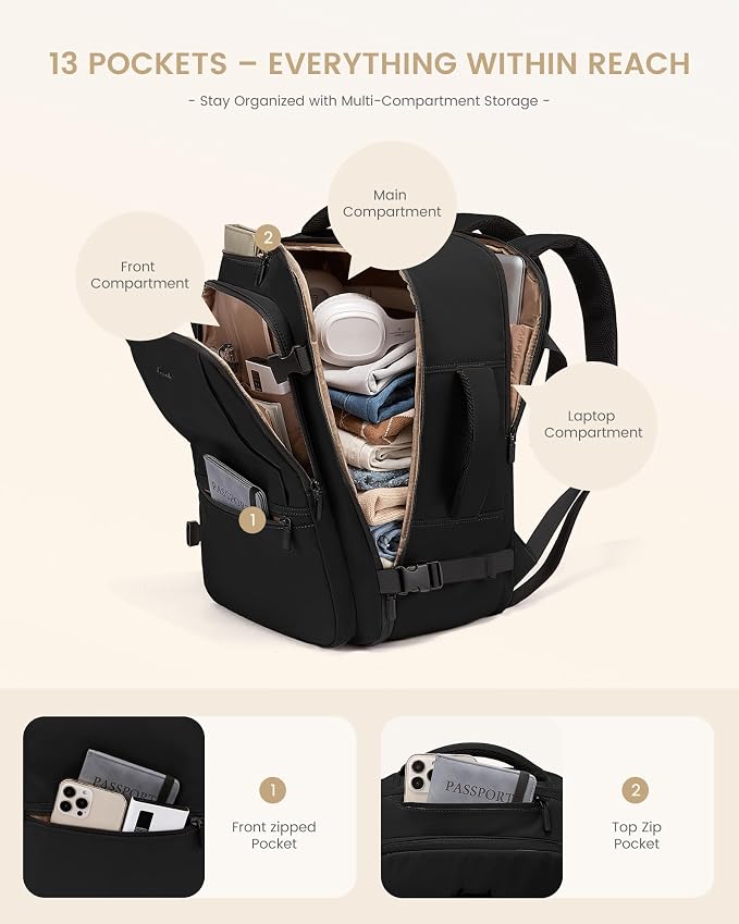 LOVEVOOK Travel Backpack for Women & Men, 60L Large Carry On Backpack Airline Approved, TSA Personal Item Weekender Bag, Laptop Backpacks with 3 Packing Cubes for Travel Essentials, Waist Belt - Image 8