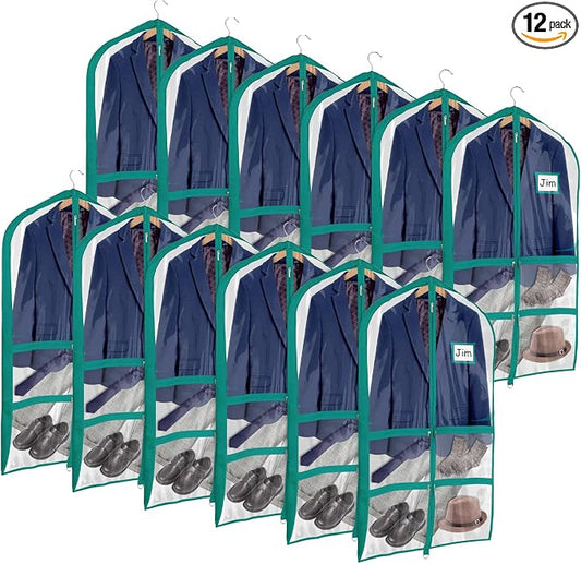 Univivi Clear Blue-Green PVC Dance Costume Garment Bag 40 Inch For Dance Competitions With 4 Medium Zipper Pockets And 1 Large Back Zippered Pocket (12 Pack, Clear Blue-Green) by Univivi