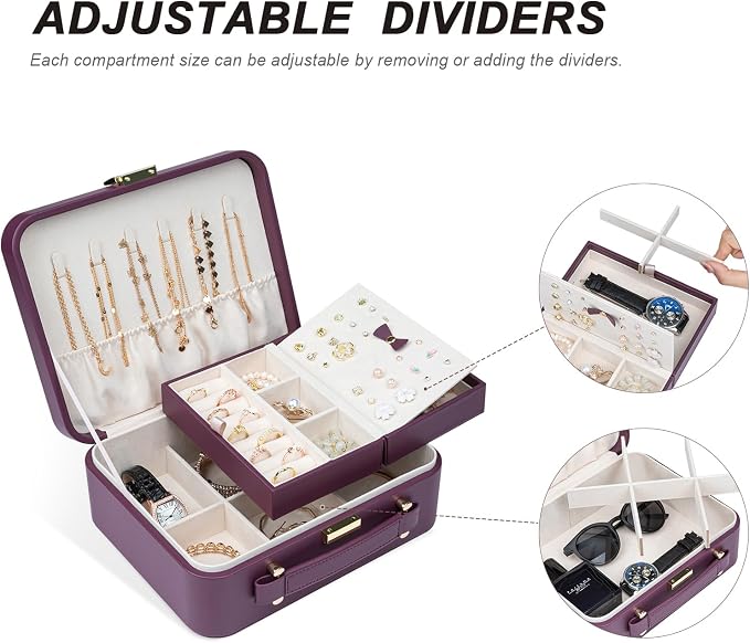 Travel Jewelry Case Organizer, Large Travel Jewelry Organizer, Travel Jewelry Box and Portable Travel Jewelry Case, Burgundy Red - Image 6