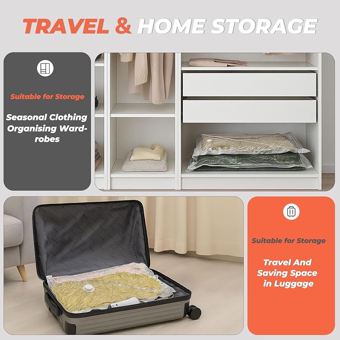 Vacbird Vacuum Seal Bags for Clothing with Rechargeable Cordless Pump, 24 Pack Vacuum Storage Bags, Compression Packing for Clothes Bedding Blanket Pillows Comforters - Image 8