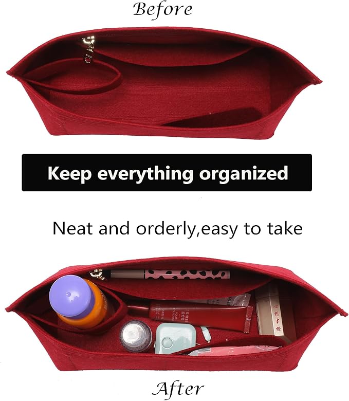 Doxo Purse Organizer Insert for Handbags, Felt Bag Organizer for Tote, Fit LV Carryall PM and More.(PM-Wine Red-Felt) - Image 4