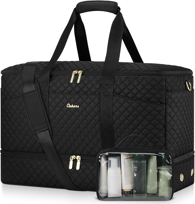 Duffle Bag for Travel, 40L Weekender Bag with Shoe Compartment, Carry On Overnight Bag for Women with Toiletry Bag Duffel Bags with Wet Pocket for Gym Hospital Bags for Labor and Delivery Black by Unknown