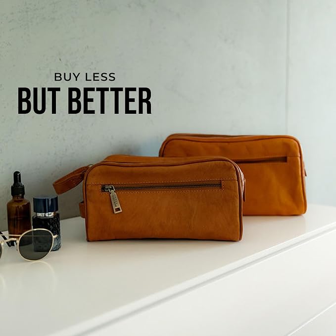 BERLINER BAGS Vintage Genuine Leather Toiletry Bag Tim XL, Large Capacity Cosmetics Bag for Men and Women for Travel, Gift for Dad - Brown - Image 9
