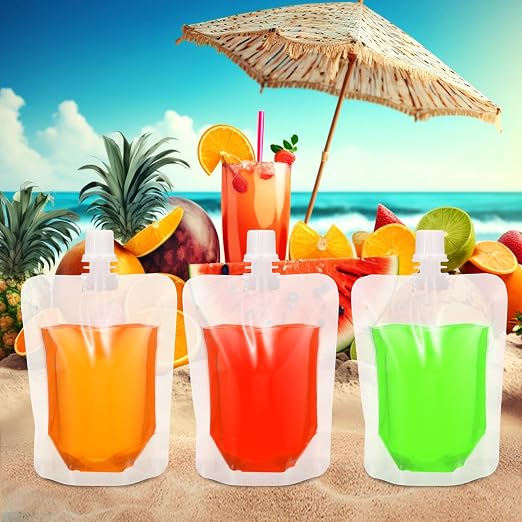 Patelai 150 Pieces Plastic Liquid Pouch Reusable Juice Pouches Travel Water Leak Proof Bags Bulk with Collapsible Silicone Funnel for Travel Outdoor (5 oz) - Image 3
