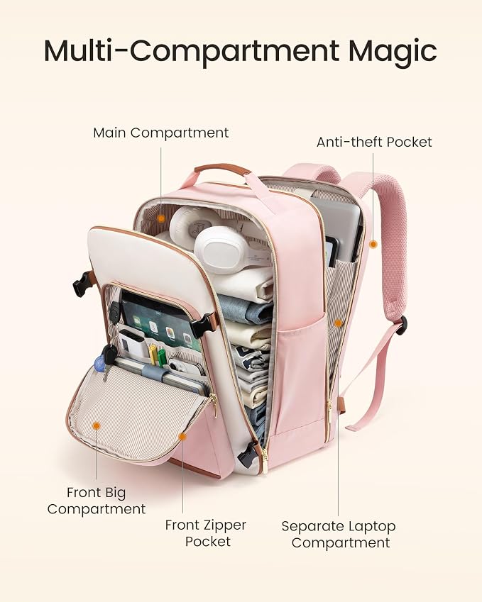 LOVEVOOK Large Travel Backpack for Women & Men, 40L Carry on Backpack for Airplanes, TSA Personal Item Travel Bag fits 17" Laptop, Waterproof Travel Essentials Airline Approved with 3 Packing Cubes - Image 3