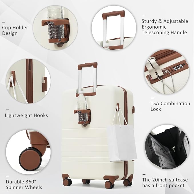 4-Piece Luggage Set, Suitcase with TSA Lock Travel Duffel Bag Wet-Dry Toiletry Bag, Ivory Front-Opening - Image 2