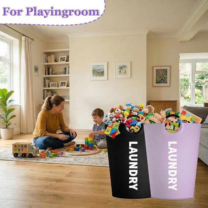 2 Pack 125L Laundry Hamper, Large Laundry Basket with Padded Handles, 600D Oxford Cloth Tall Clothes Hamper, Storage Basket for Clothes, Blankets, Pillows, Comforters, Black + Purple - Image 7