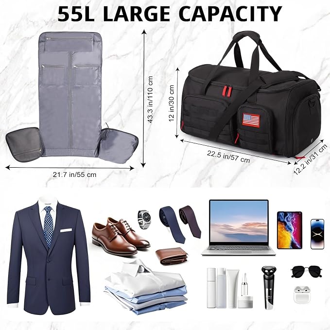 ATRIPACK Duffle Bag for Men,Tactical Duffle Bags for Travel,55L Large Capacity Convertible Garment Bag With Shoes Compartment, Multi-functional Gym Bags Suit Bag for Traveling Workout Business Trip - Image 5