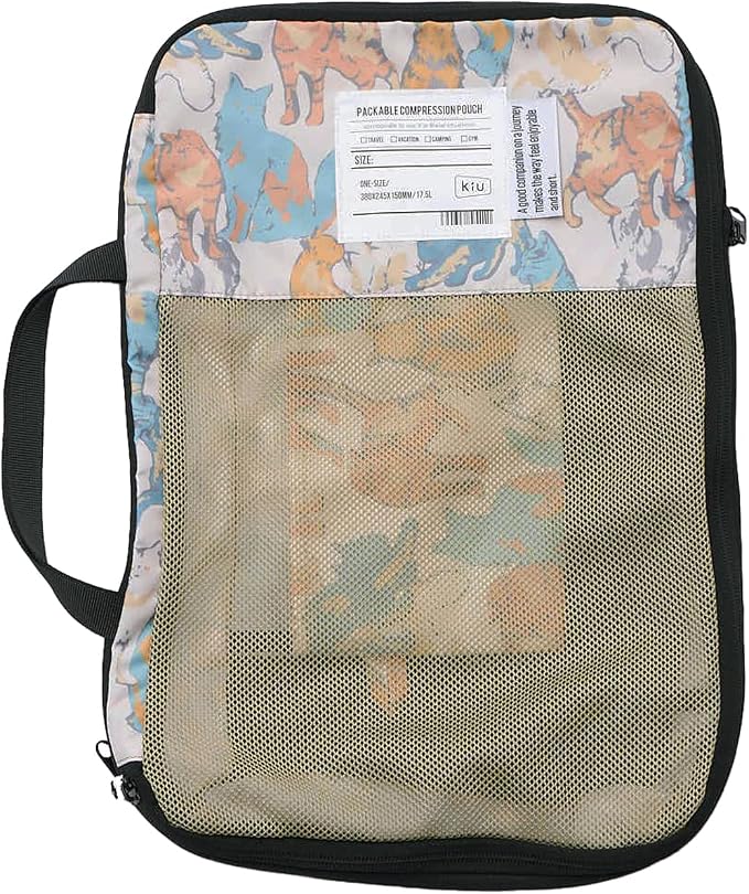 KIU K367-641 Packable Compression Pouch, Unisex, Travel Pouch, Compression Bag, Storage Pouch, Lightweight, Durable, Clothing Storage, Business Trips, Travel, Luminous Cats by Unknown
