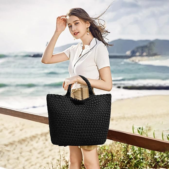 JINMANXUE Woven Hobo Bag For Women Neoprene Tote Bag Large Capacity Handbag Patchwork Handmade Casual Shoulder Bags - Image 2