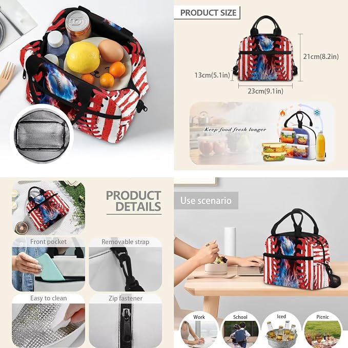 Baseball Backpack 4 Pieces American Flag School Backpack with Lunch Bag Handbag Pencil Case Water Bottle Sling Bag Elementary Middle Rucksack Travel Bookbag - Image 4