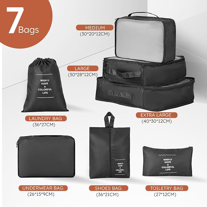 10 Piece Luggage Sets, 3 Piece Suitcase Set, 20 inch Carry on Luggage, 24 inch and 28 inch Checked Luggage with 7PC Packing Bags - Image 8