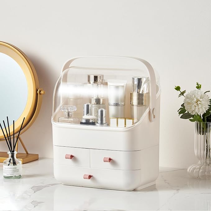 Large Makeup Organizer w Drawers Beauty Organizer Makeup Box Holder Vanity Organization Desk Countertop MakeUp Organizers Bathroom Counter Organizer Skincare Cosmetic Case Stand Dustproof Lid Gift - Image 8