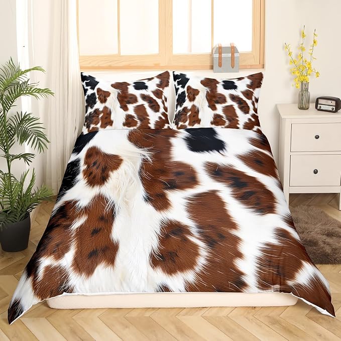 Brown Cow Print Bedding Set Africa Wild Animal Highland Cow Fur Print Comforter Cover for Adult Women Boys Soft All Season Duvet Cover Highland Milk Cow Farm Bedding Collections, Full Size - Image 4