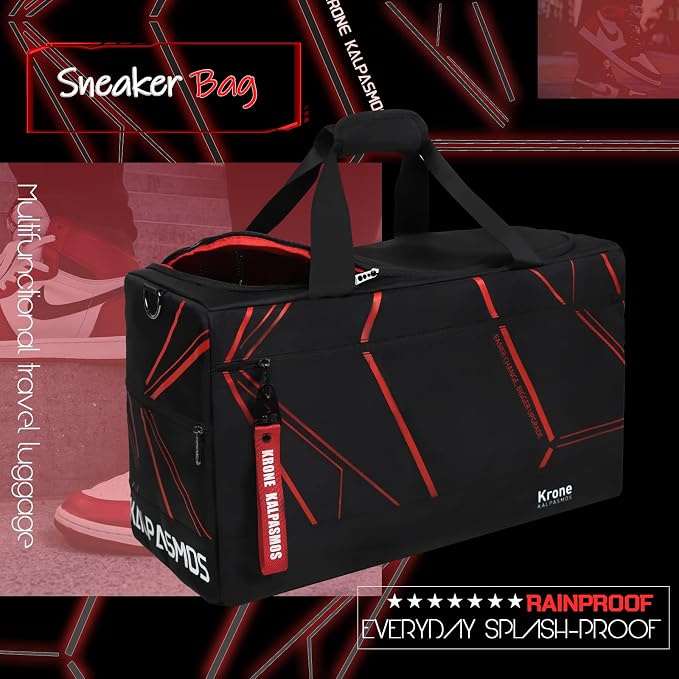 Sneaker Bag for Travel/Sneakerhead gift, A Multi-functional Travel Duffel Bag with 3 Adjustable Dividers, & Shoulder Strap,Made of Nylon, Krone Kalpasmos Signature Edition, Future Red - Image 2