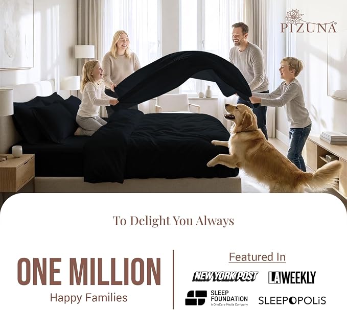 Pizuna Pure 100% Long-Staple Cotton Duvet Cover + Sheet Set Queen, Luxurious 400 Thread Count Long Staple Cotton, Soft Sateen Weave Bedding Set (Black) - Image 2