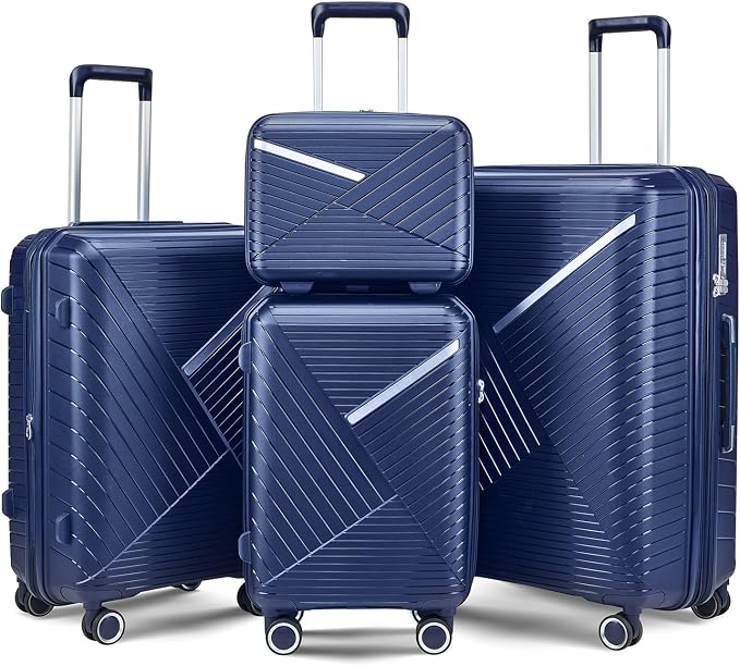 Merax Luggage 4 Piece Set Hardside Expandable Suitcase Set with Case,Travel Luggagewith Spinner Wheels,Airplane Approved Carry On Luggage Sets,Navy Blue1,14/20/24/28 by Merax