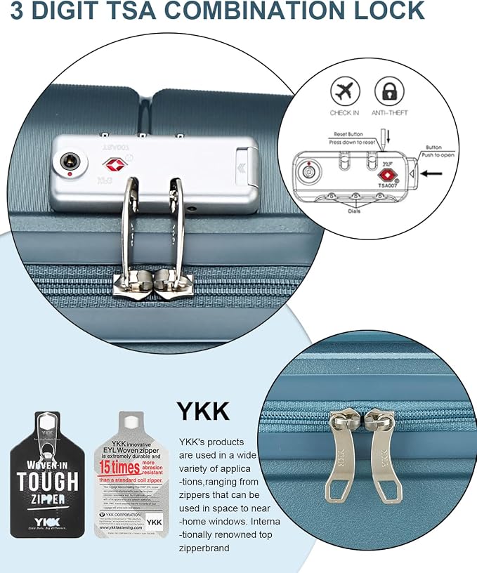 Somago 20 Inch Carry On Luggage Sets Hardside Suitcase with Double Spinner Wheels and TSA Lock YKK Zipper (Ice Blue,14/20) - Image 2