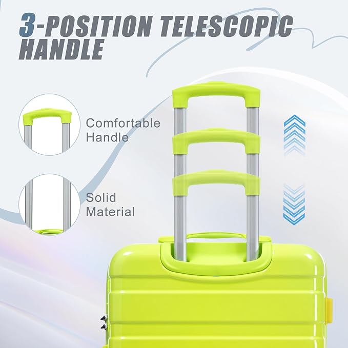 GDFStudio 20/24/28 Inch 3 Piece Luggage Set, PC Hard Shell Spinner Suitcase with Gradient Color Design, 360° Silent Wheels, Combination Lock, Large Capacity Carry On & Checked Luggage, Yellow Green - Image 5