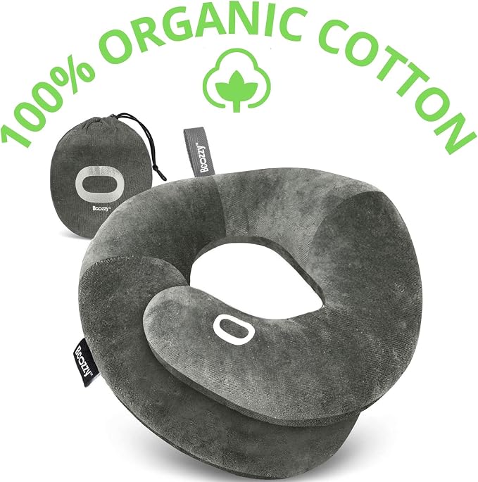 BCOZZY Organic Cotton Double Support Neck Pillow for Travel - 3 Ergonomic Positions for Head, Neck, and Chin Comfort - Ideal for Sleeping Upright on Flights, Cars, and at Home – Large, Gray - Image 2
