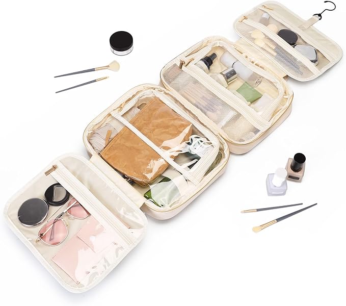 MDODO Travel Toiletry Makeup Bag for Women Hanging Toiletry Bag Cosmetic Organizer Make up Bags for Women Travel Makeup Essentials, Beige - Image 8
