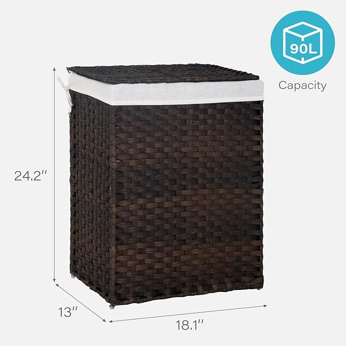 Paylesshere Laundry Hamper Handwoven Laundry Basket 90L/110L Foldable Rattan Laundry Hamper With Lid,2 Removable Liner Bags & 6 Laundry Bags,Clothes Hamper for Bathroom, Brown - Image 8