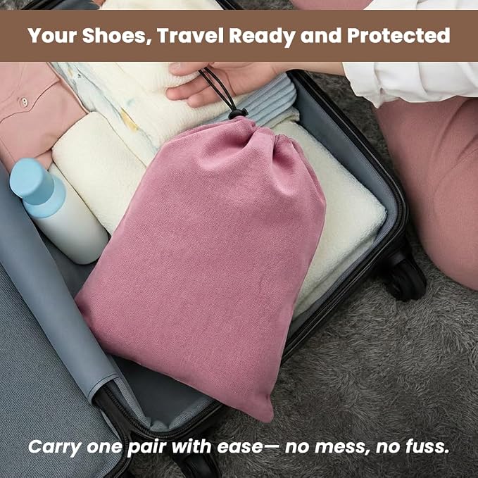 LFH Cotton Rich Shoe Storage Bags with Drawstring, Dustproof Breathable Reusable Organizer, Perfect For Travel, Dorm, Hotel, College, Gym, Easy to Carry, Machine Washable 12"x17" (Pack of 2) - Pink - Image 2