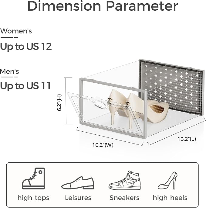 Pinkpum 12 Pcs XLarge Shoe & Sneaker Storage Organizer Box Clear Plastic Stackable Closet Grey - Image 2