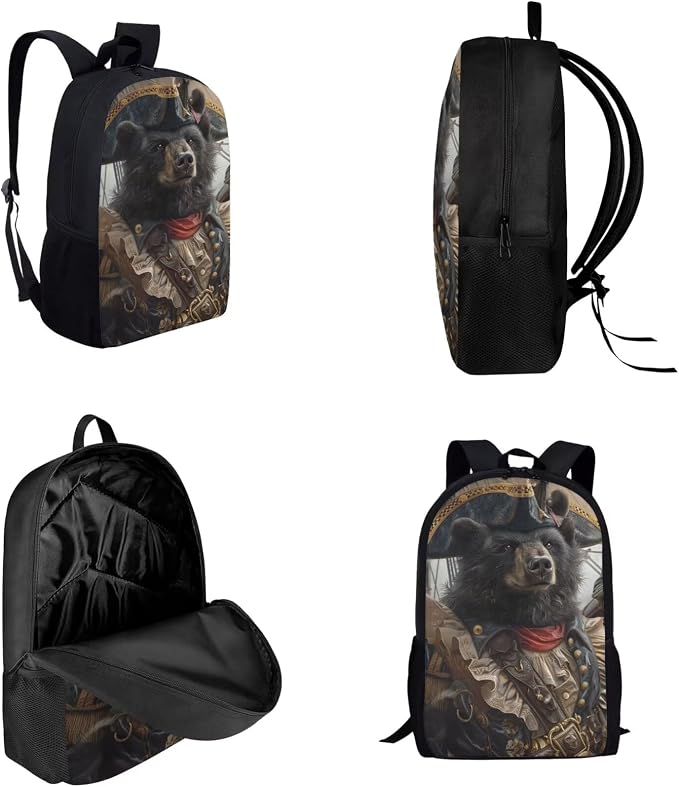 17 Inch Animal Print School Backpack And Lunch Box Set for Kids Lightweight Pirate Black Bear Backpack for Boys Girls Sturdy School Bag with Insulated Lunchbox Pencil Case Student Bookbag - Image 3