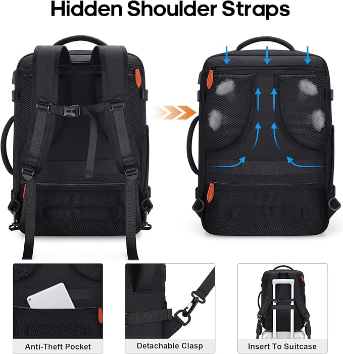 Bagsure Travel Backpack Carry On Backpack 42L Flight Approved, Expandable Laptop Backpack with Packing Cubes & Shoe Pocket, Water Resistant Luggage Backpack for Men Women, Large Backpack 20 * 14 * 7" - Image 5