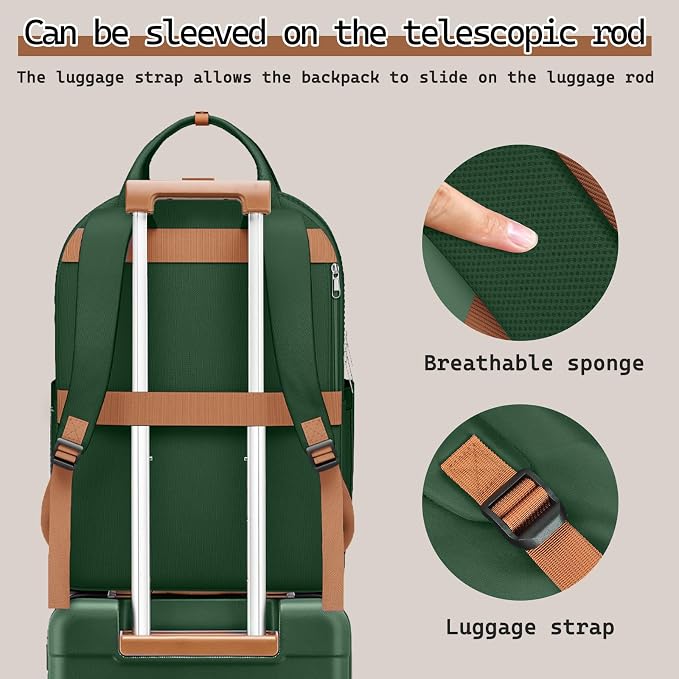 Melalenia Suitcase Sets 6 Piece Hard Shell Carry on Luggage with Spinner Wheels and TSA Lock, Lightweight Travel Backpack for Women, Green Brown - Image 3
