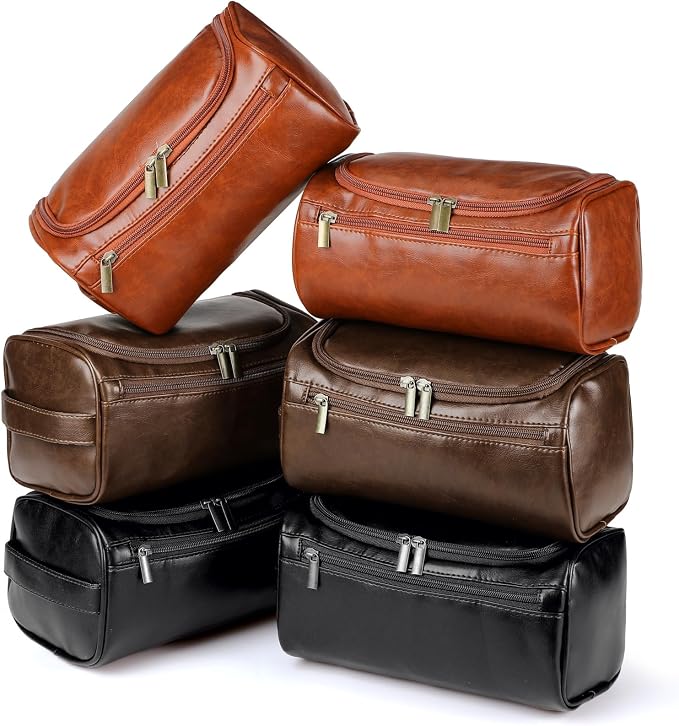 Aliceset 6 Pcs Groomsmen Gift Groomsmen Toiletry Bags Set of 6 Leather Toiletry Bag for Men with Hook Leather Wedding Proposal Bag with Side Handle Father Gift(Dark Brown, Black, Brown) by Aliceset