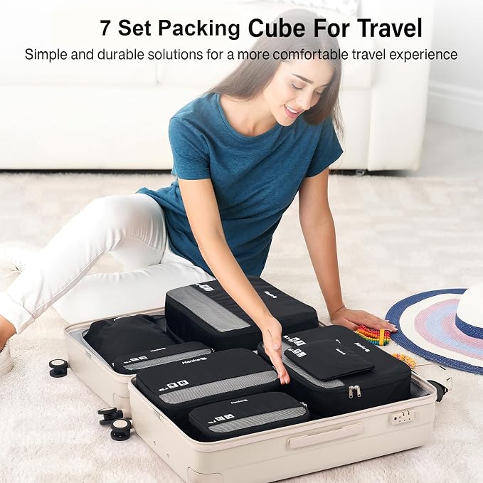 Hanke 7 Piece Expandable Compression Packing Cubes, Premium Travel Packing Organizers for Suitcases/Carry On, Luggage Organizer Bags with Breathable Mesh & Label - Image 7
