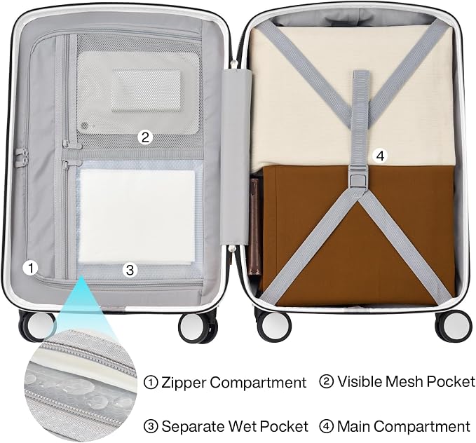 Hanke Hard Shell Luggage Sets 3 Pieces, Carry On and Checked Luggage Sets with Spinner Wheels, Durable PC Hardside Rolling Suitcase for Travel (16/24/28 Inch,Smoke White) - Image 6