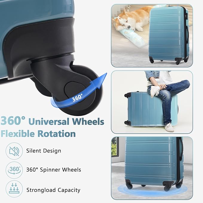 Merax Luggage Sets 3 Piece, Hardside Suitcase with Spinner Wheels,20+24+28 | Lightweight Gradient Color Suitcase with Carry on Luggage, Expandable Convenient Travel,Gradient Blue - Image 4