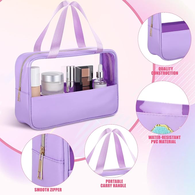 Hillban 8 Pcs Translucent Makeup Bags for Travel Bridesmaid Bag Large Clear Travel Bags with Handle Bulk Preppy Waterproof Toiletry Bag Summer Party Favor Gifts for Letter DIY 12 x 3.54 x 7.8 Inches - Image 4