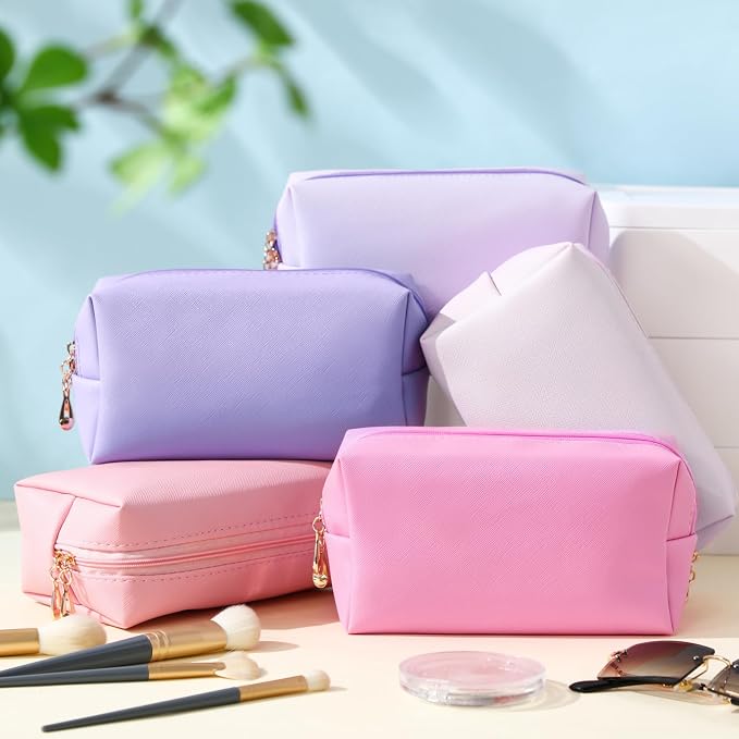 Kigeli Aesthetic Makeup Bags PU Leather Cosmetic Pouches Waterproof Plain Toiletry Bags Makeup Pouches Bulk for Women Party Gift Travel Storage Organizer (Pink Purple,7.1 x 2.8 x 4.3 in) - Image 7