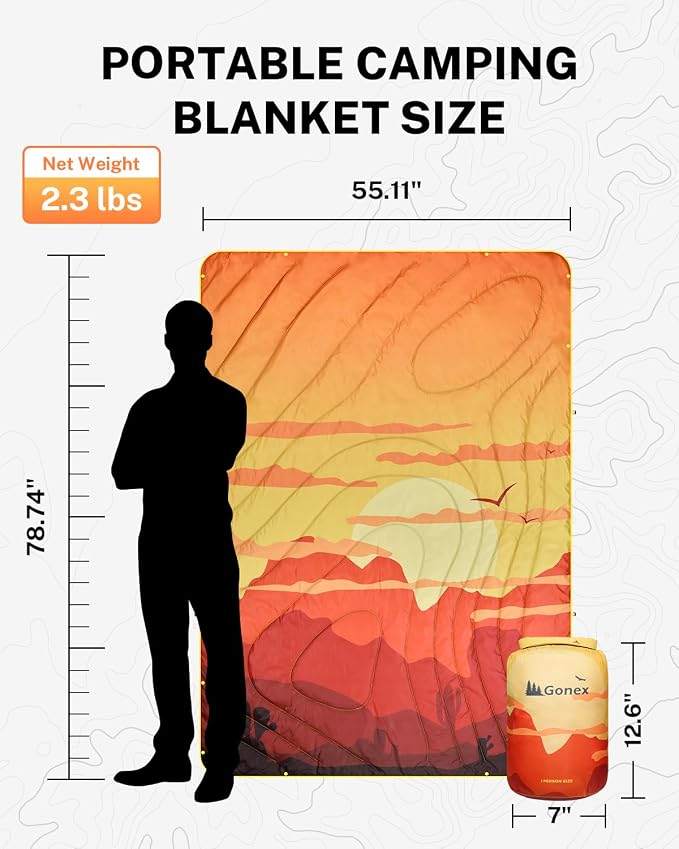 Gonex Camping Blanket with Aero-Warmth Breathable Layer - Puffy Printed Packable Blanket, Ultralight Wearable Water-Resistant Quilt, 79" X 55" for Camping, Beach, Hiking, Travel, Picnics(Desert) - Image 5