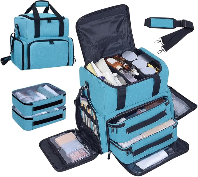 Large Makeup Bag with 2 Removable Case Cosmetic,Green | Large Makeup Bag with 2 Removable Case Multifunctional Cosmetic Bag Double Layer Travel Toiletry Organizer by Unknown