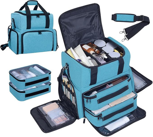 Large Makeup Bag with 2 Removable Case Cosmetic,Green | Large Makeup Bag with 2 Removable Case Multifunctional Cosmetic Bag Double Layer Travel Toiletry Organizer by Unknown