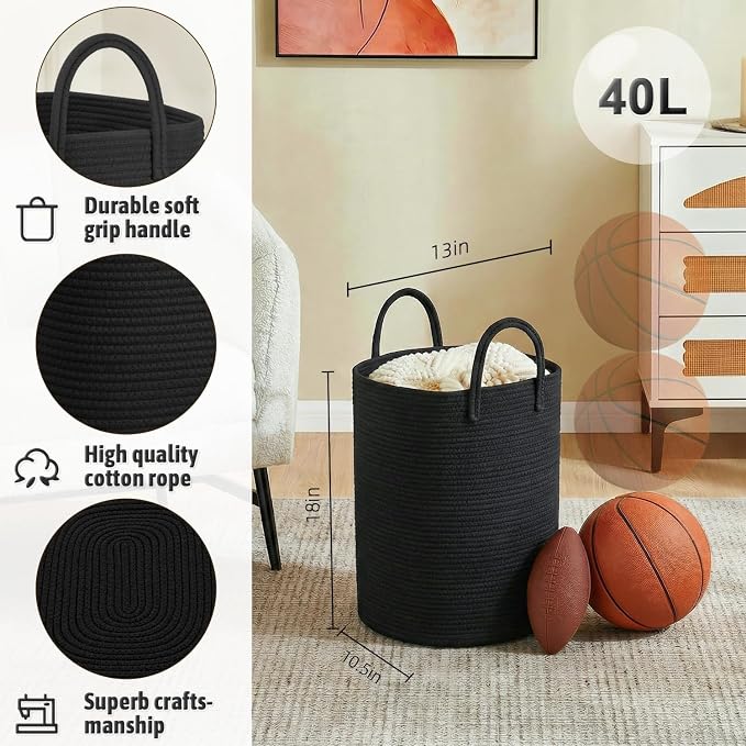 Artfeel Laundry Basket,Woven Cotton Rope Laundry Hamper,100L Versatile Storage for Dirty Clothes,Baby Toys,and Blankets in Bathroom, Nursery,and Living Room - Image 2